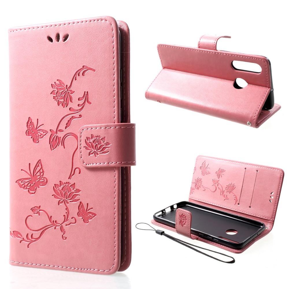 Funda de Cuero con Mariposas Huawei P30 Lite, Rosa