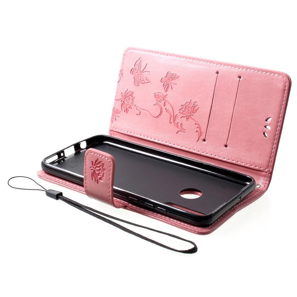 Funda de Cuero con Mariposas Huawei P30 Lite, Rosa