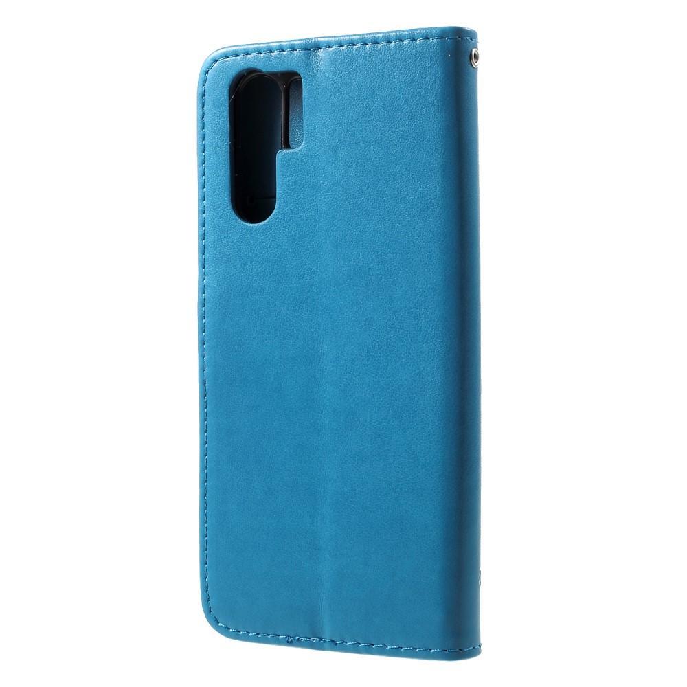 Funda de Cuero con Mariposas Huawei P30 Pro, Azul