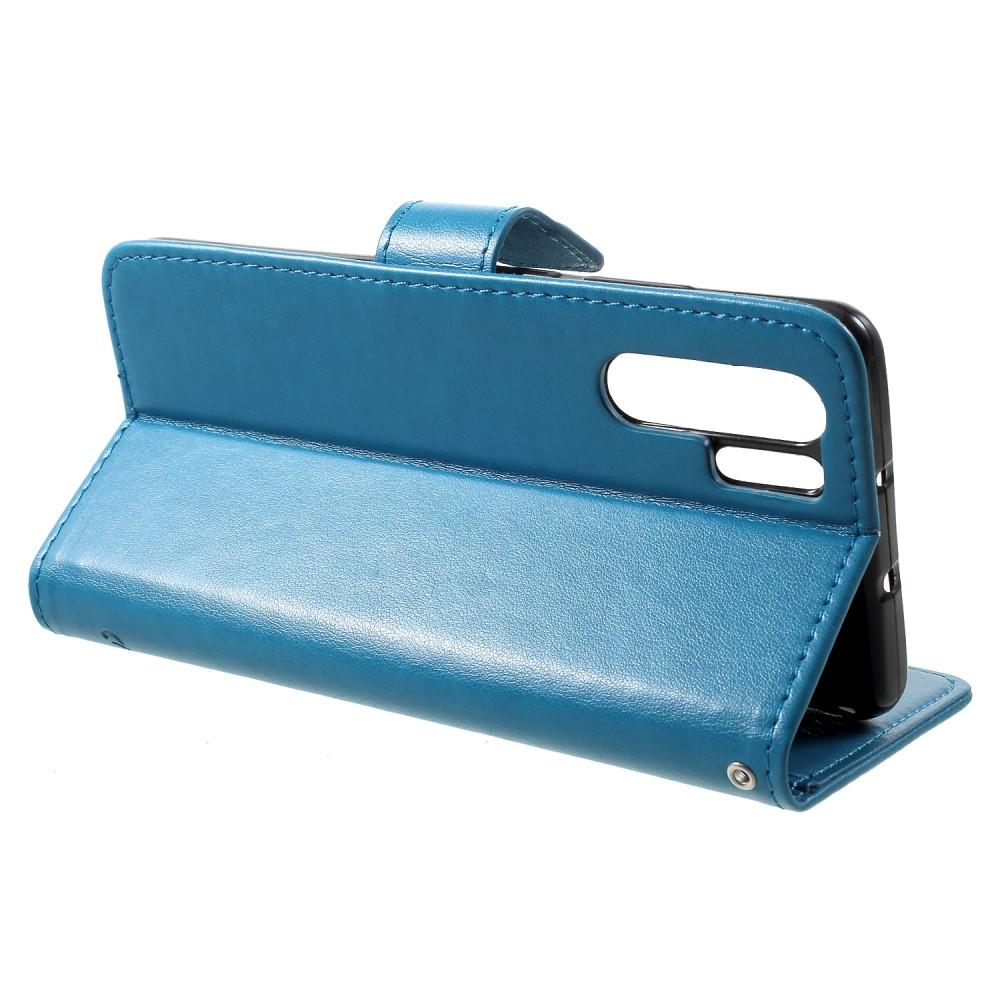 Funda de Cuero con Mariposas Huawei P30 Pro, Azul