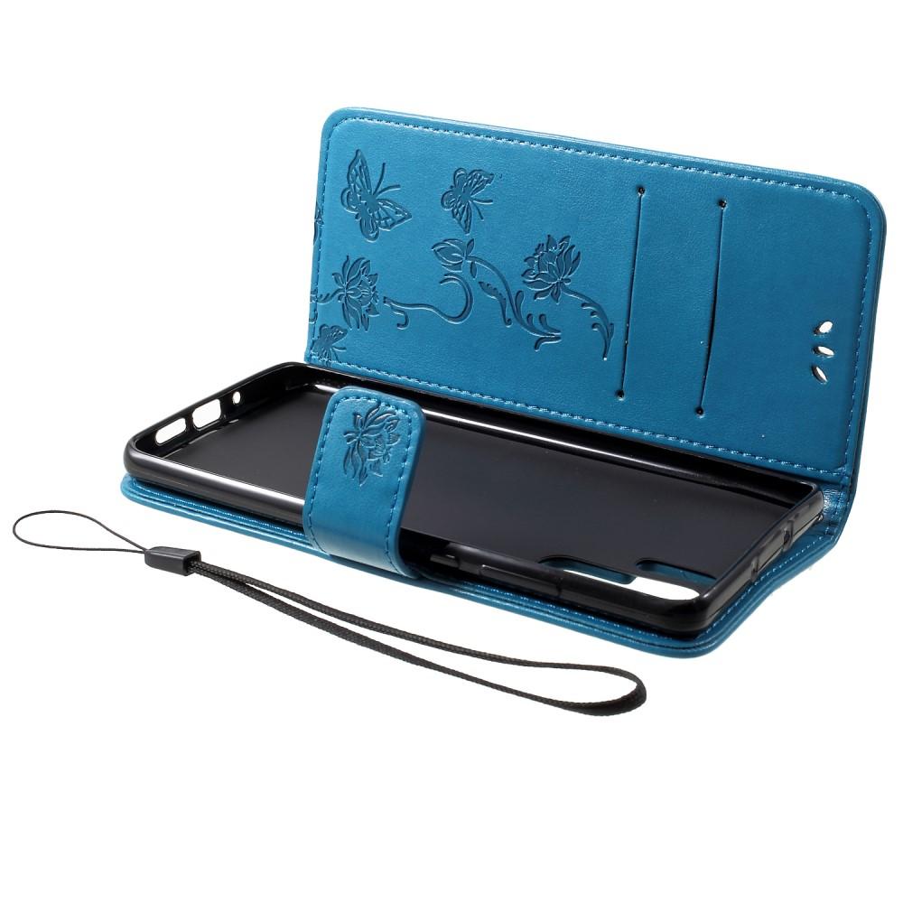 Funda de cuero con mariposas para Huawei P30 Pro, azul