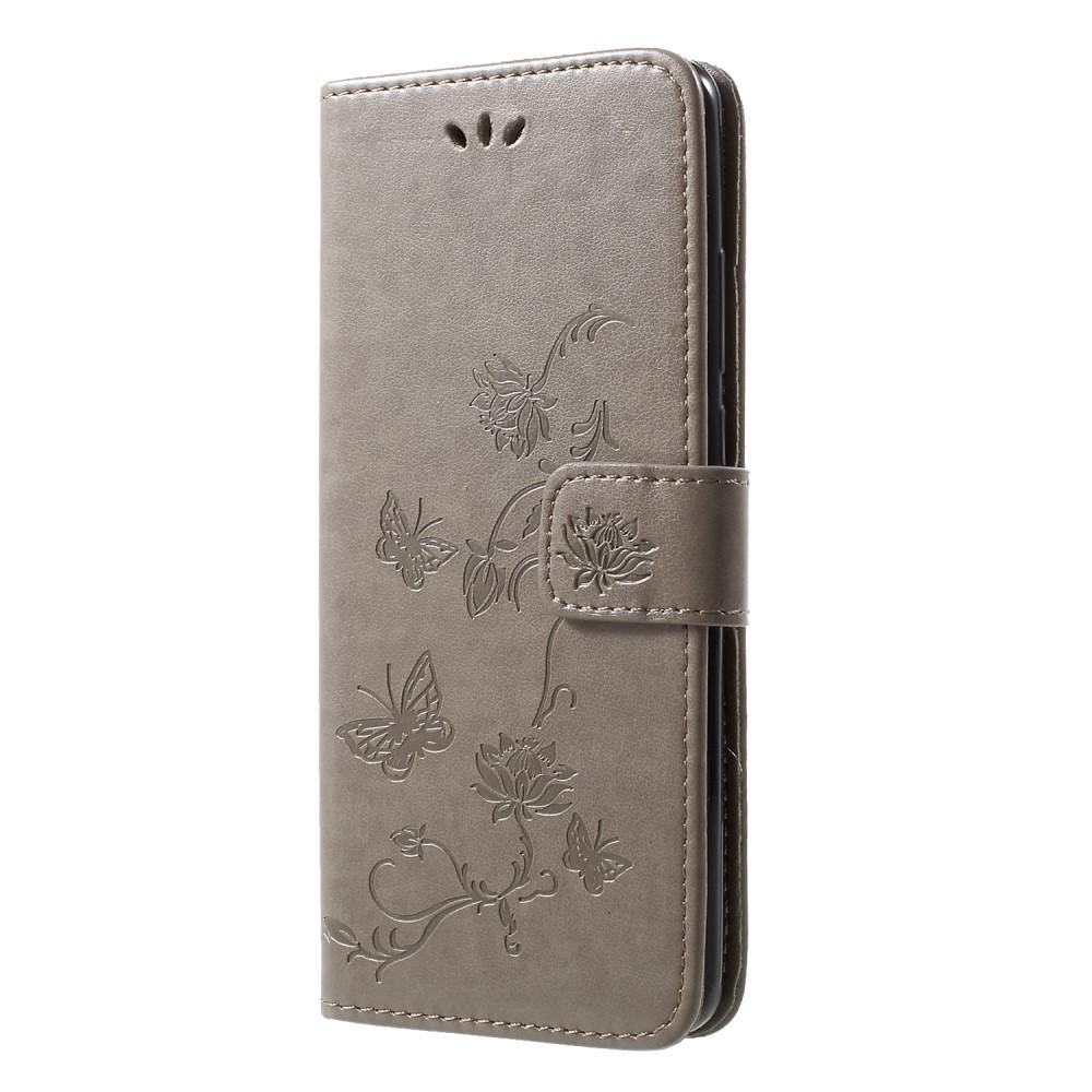 Funda de cuero con mariposas para Huawei P30 Pro, gris