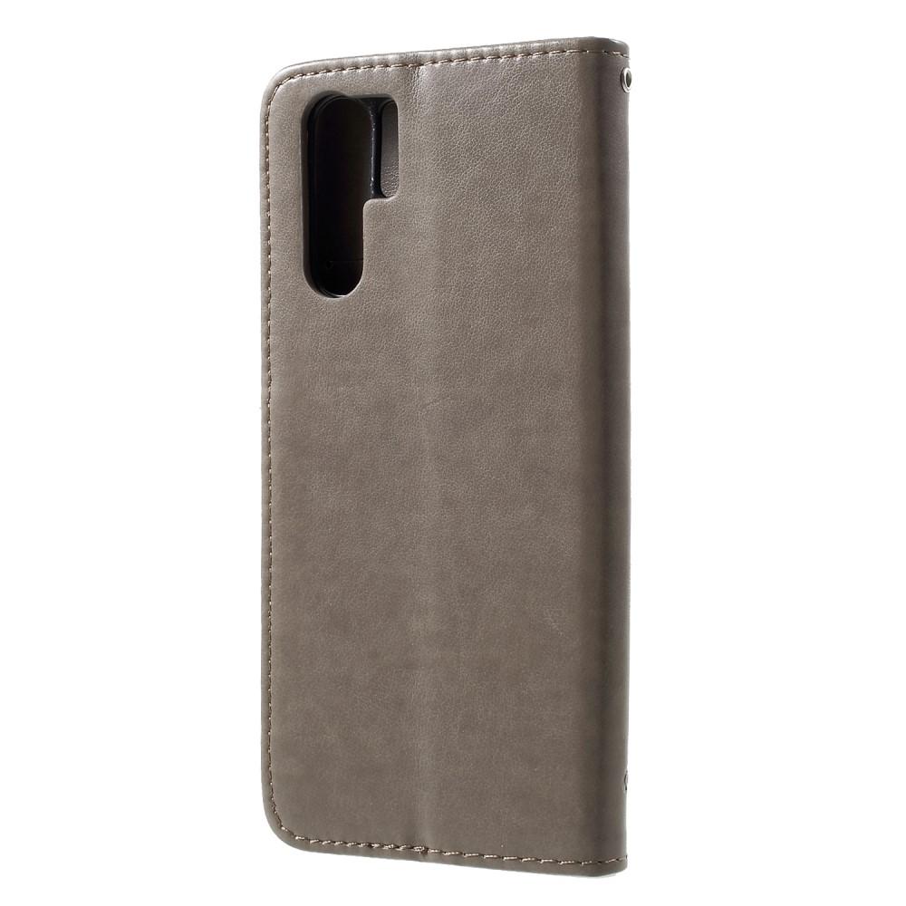 Funda de cuero con mariposas para Huawei P30 Pro, gris