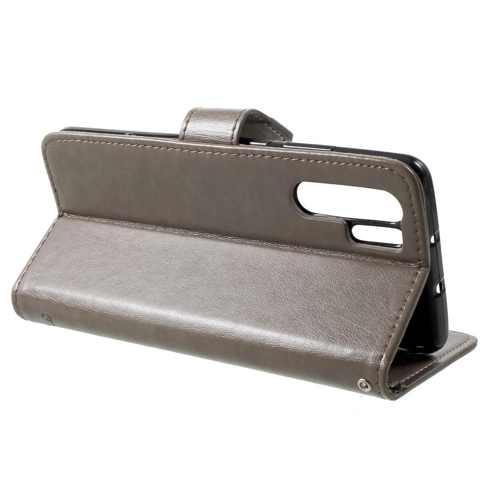Funda de Cuero con Mariposas Huawei P30 Pro, Gris