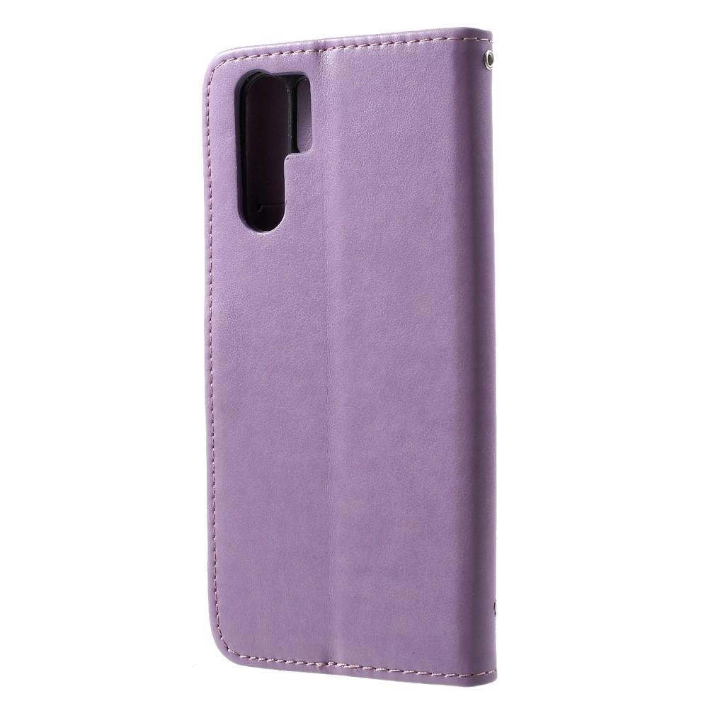 Funda de Cuero con Mariposas Huawei P30 Pro, Púrpura