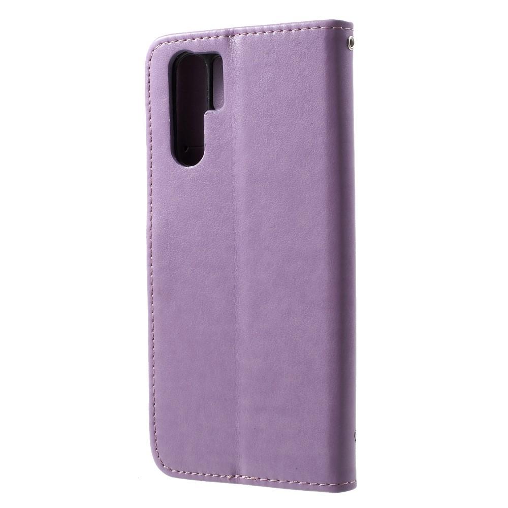 Funda de cuero con mariposas para Huawei P30 Pro, violeta