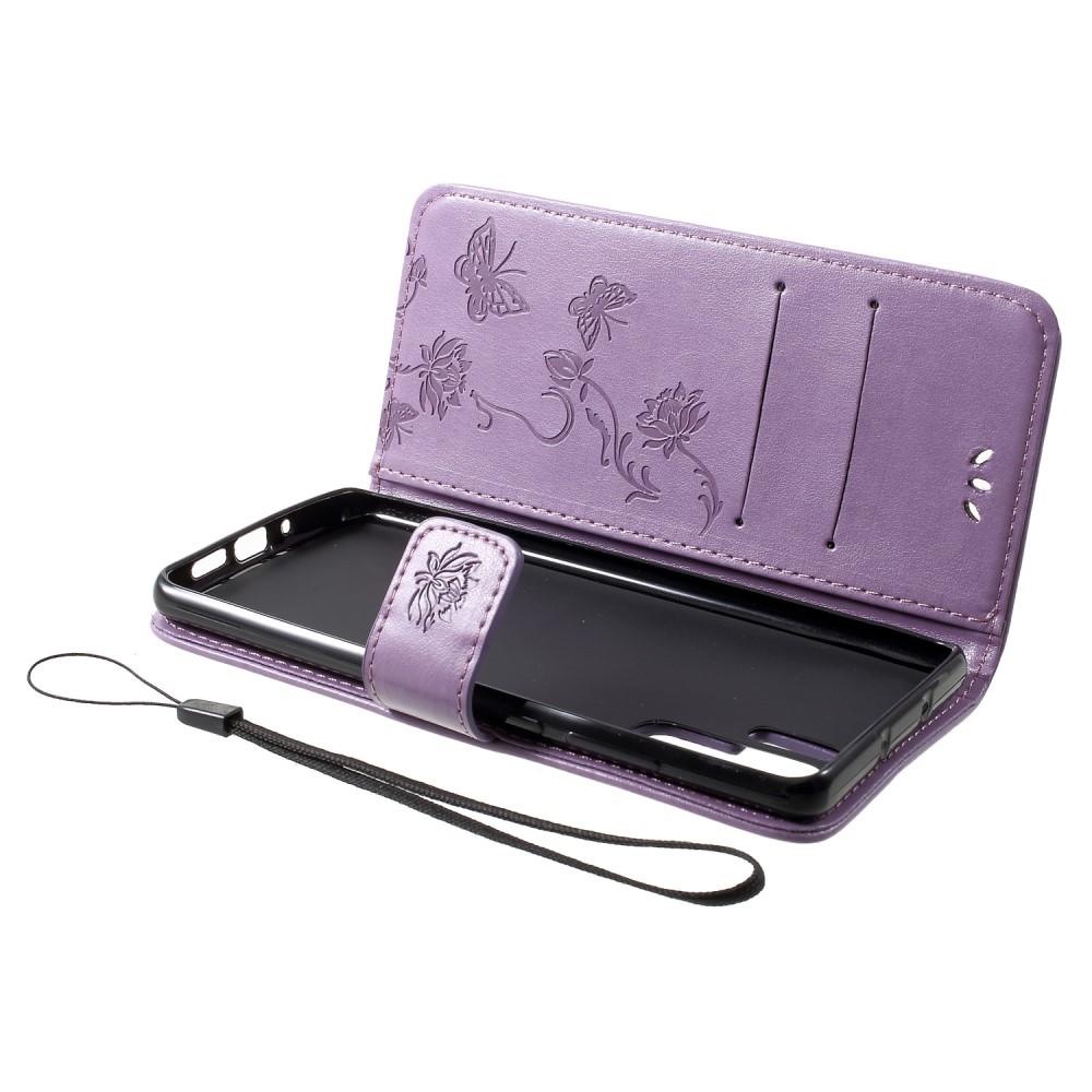 Funda de cuero con mariposas para Huawei P30 Pro, violeta