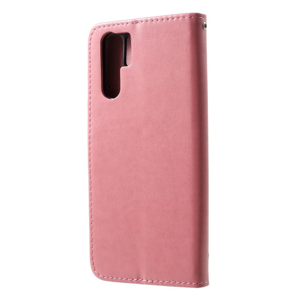 Funda de Cuero con Mariposas Huawei P30 Pro, Rosa