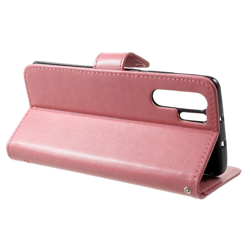 Funda de Cuero con Mariposas Huawei P30 Pro, Rosa