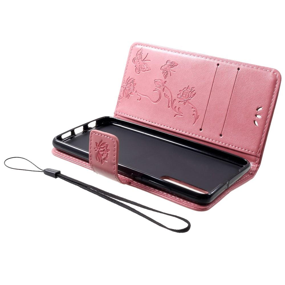 Funda de Cuero con Mariposas Huawei P30, Rosa