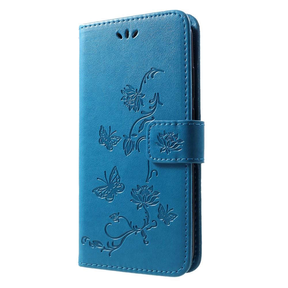 Funda de Cuero con Mariposas Huawei P Smart 2019, Azul