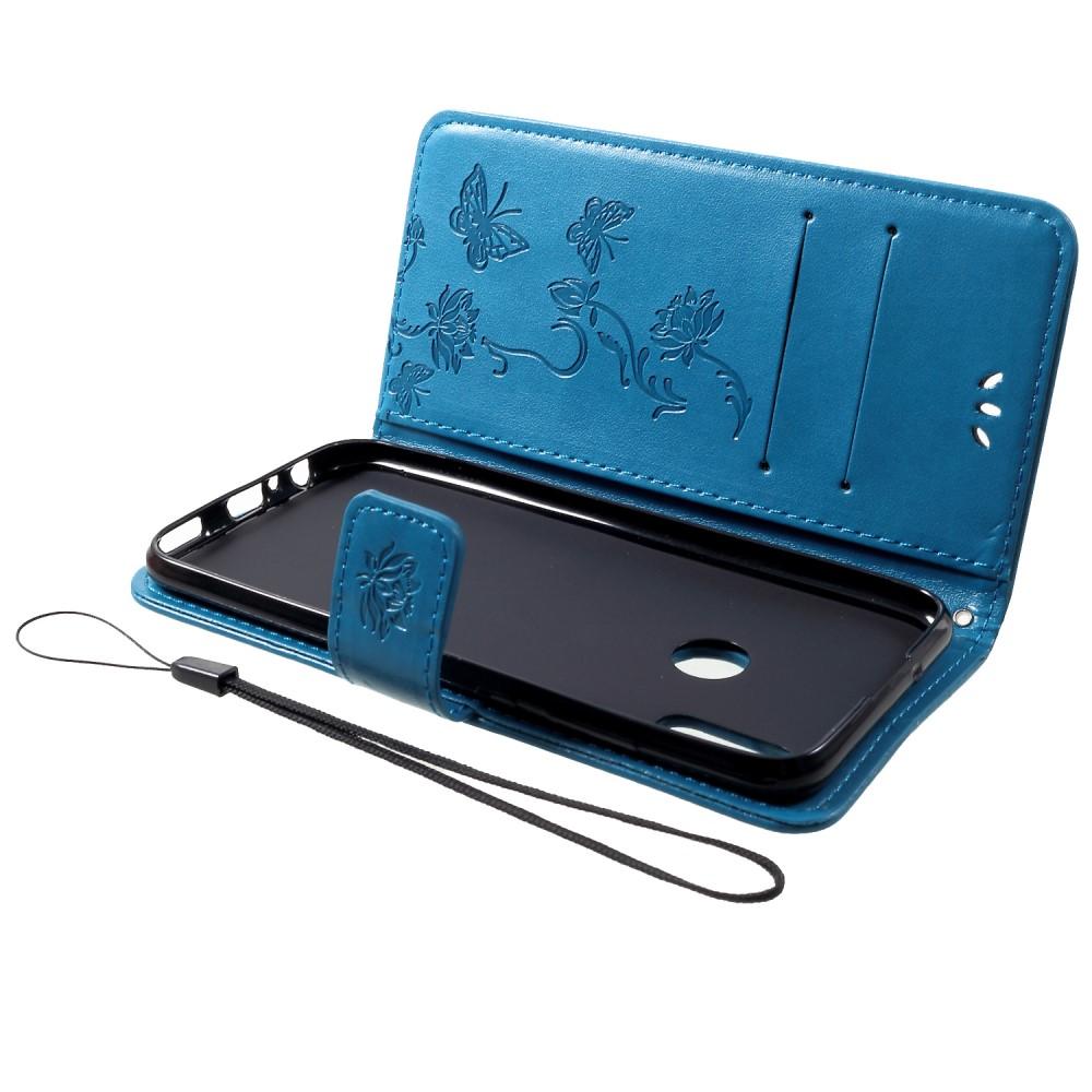 Funda de Cuero con Mariposas Huawei P Smart 2019, Azul