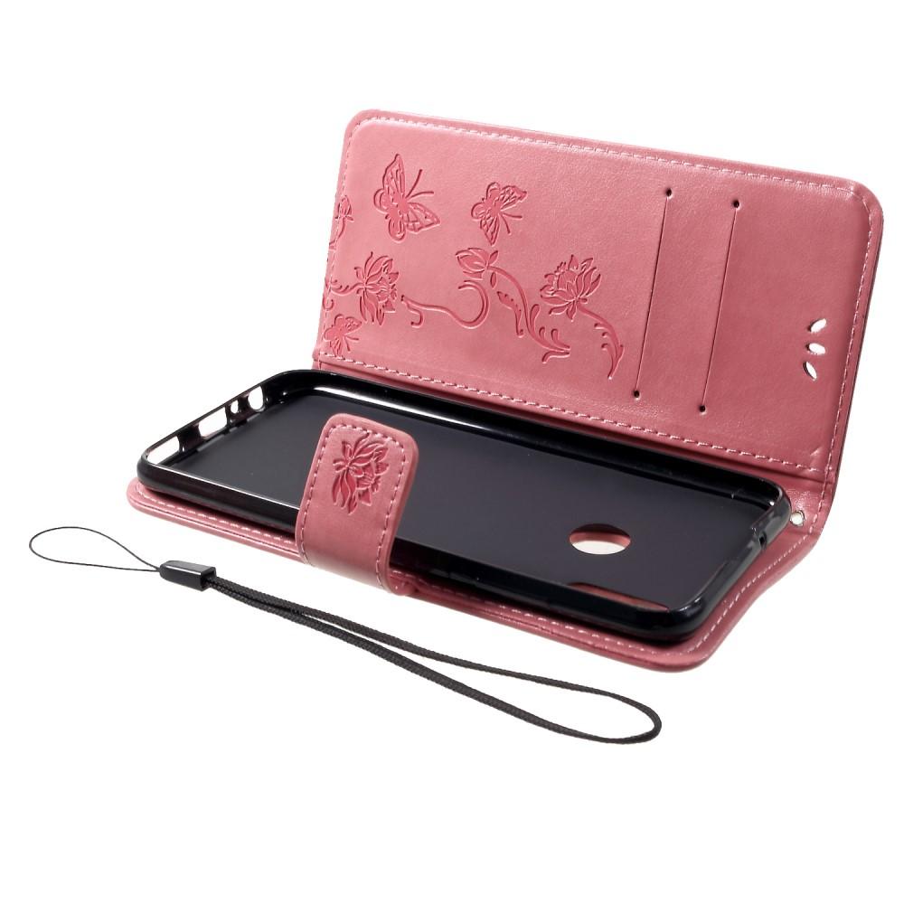 Funda de Cuero con Mariposas Huawei P Smart 2019, Rosa