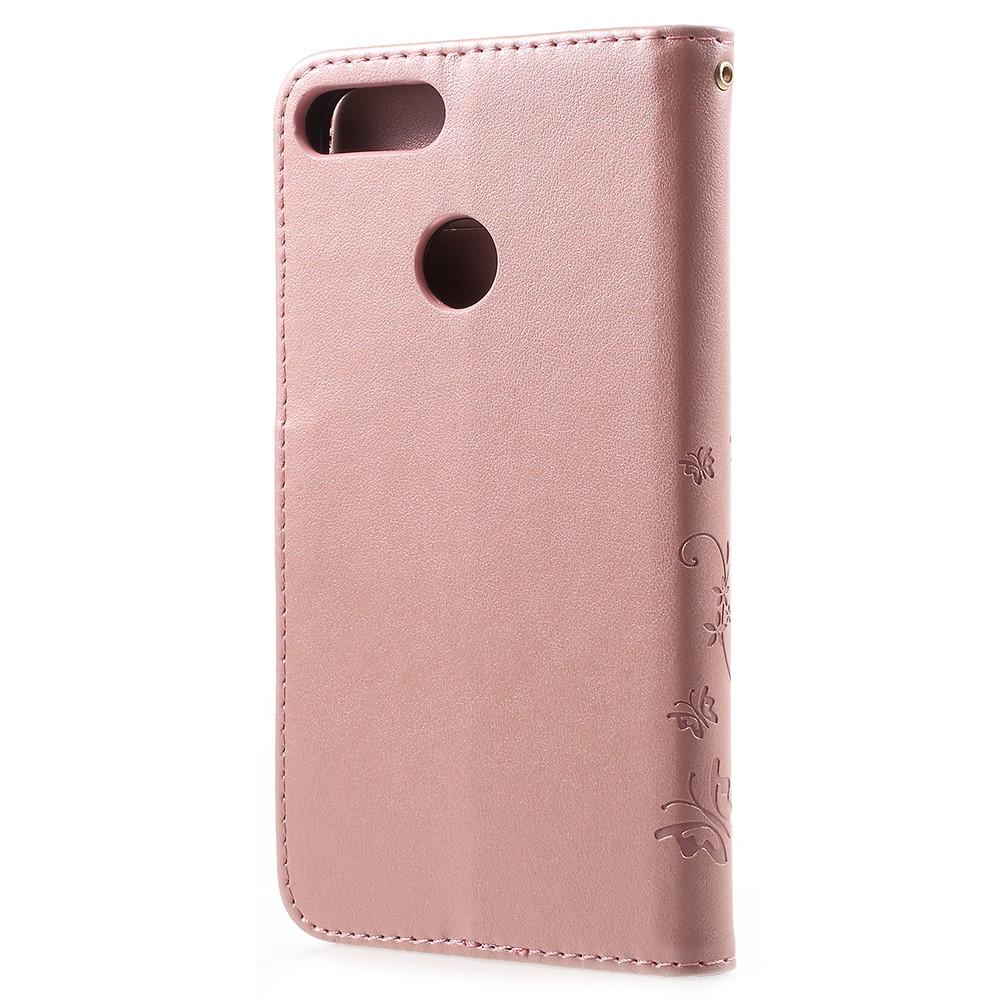 Funda de Cuero con Mariposas Huawei P Smart, Rosa
