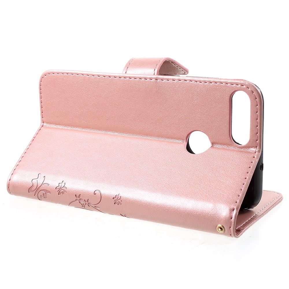 Funda de Cuero con Mariposas Huawei P Smart, Rosa
