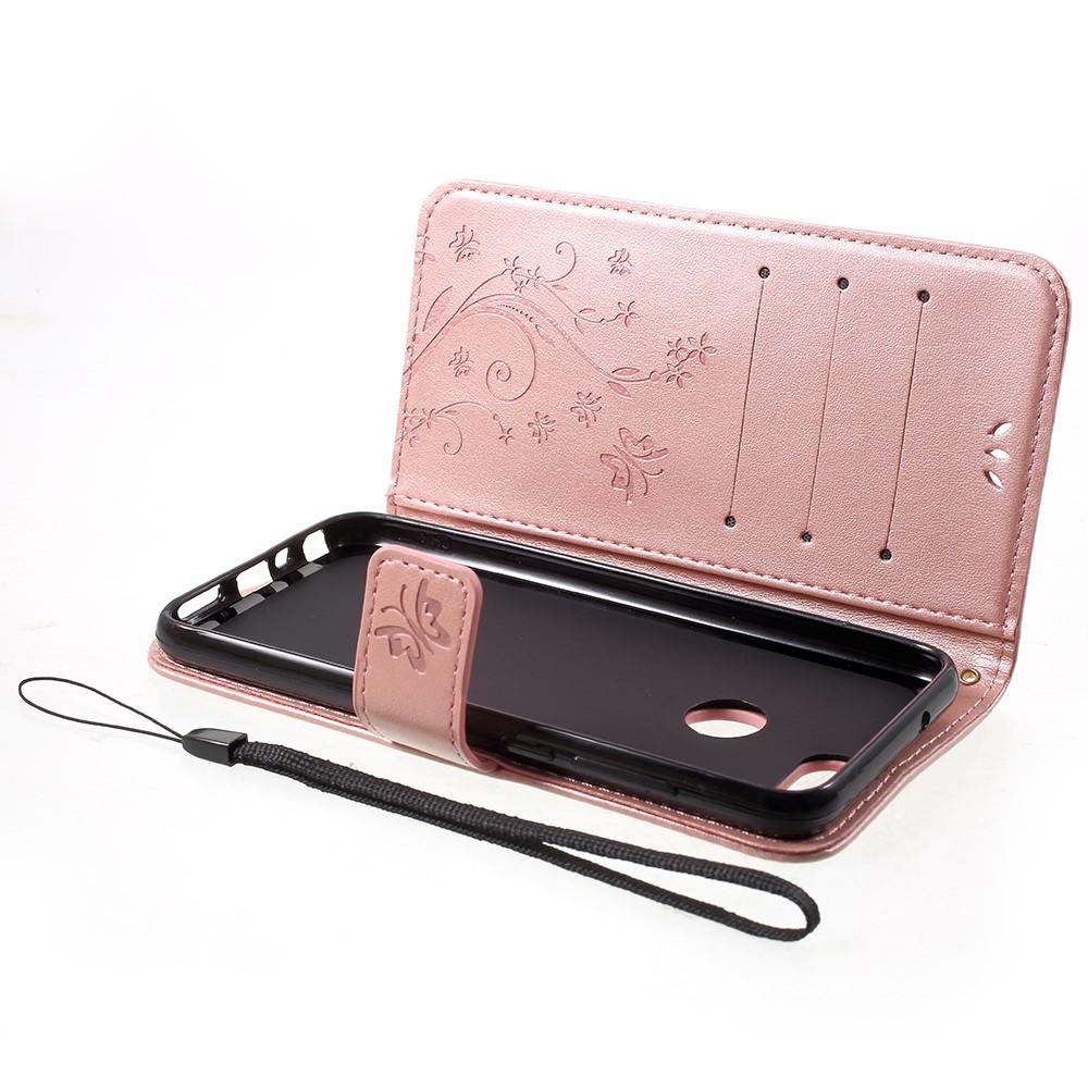 Funda de Cuero con Mariposas Huawei P Smart, Rosa