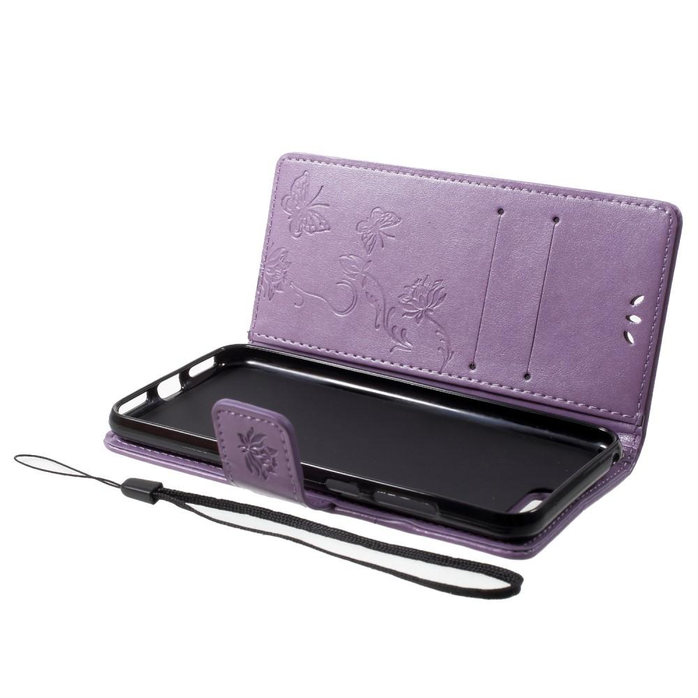 Funda de Cuero con Mariposas Huawei Y6 2018, Púrpura