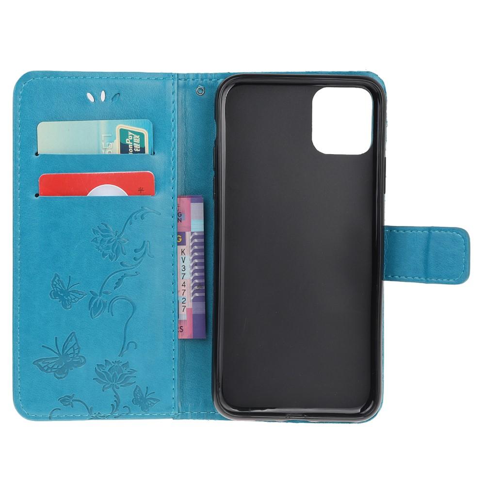 Funda de cuero con mariposas para iPhone 11, azul