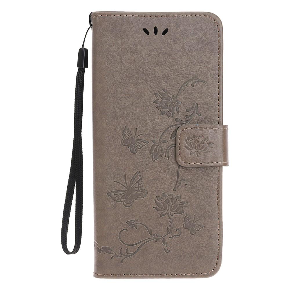 Funda de cuero con mariposas para iPhone 11, gris