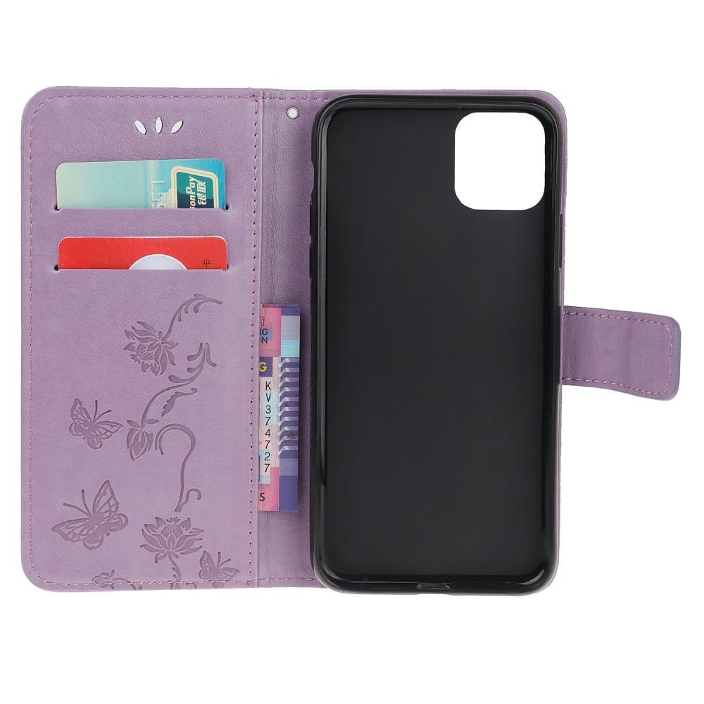 Funda de cuero con mariposas para iPhone 11, violeta