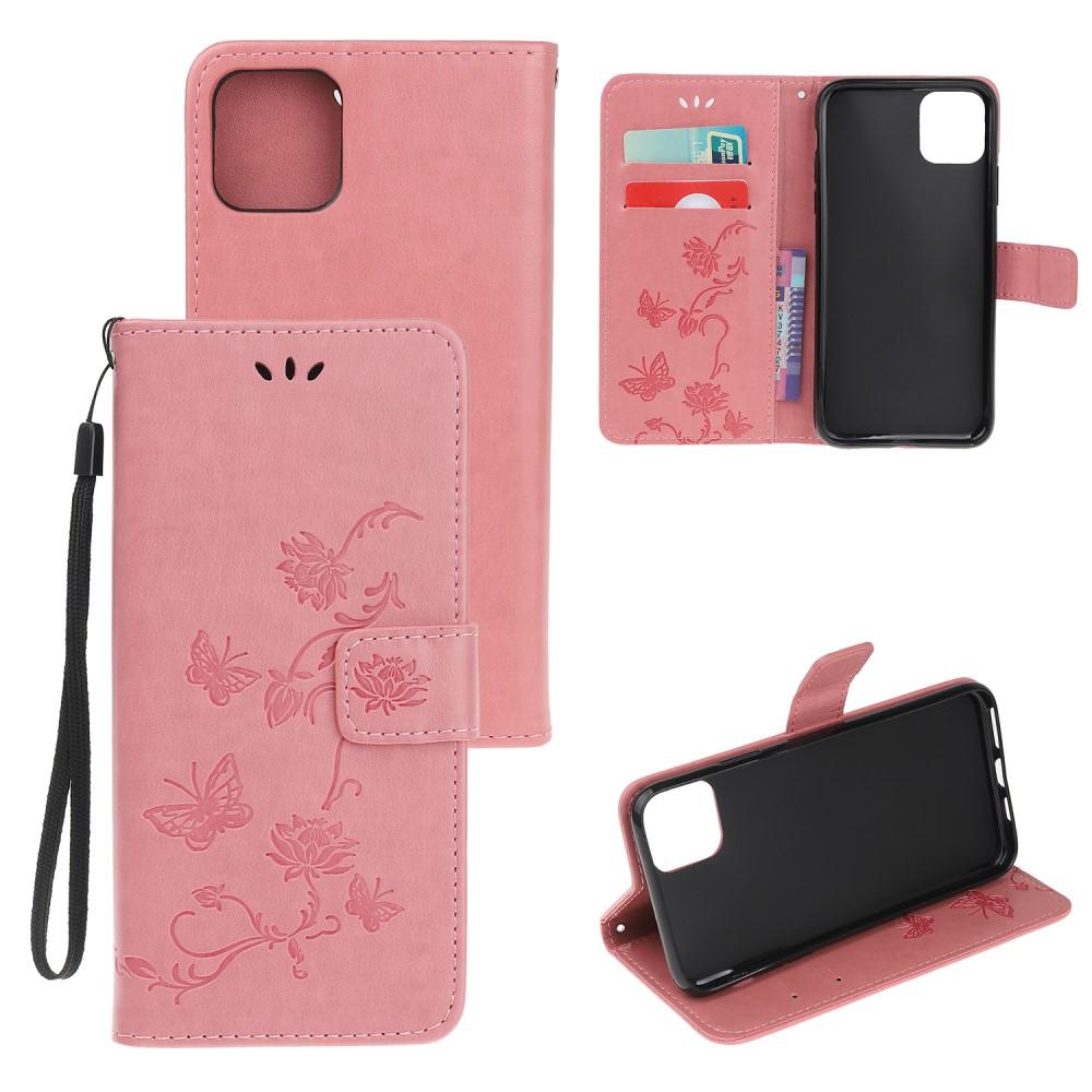 Funda de cuero con mariposas para iPhone 11 Pro, rosado