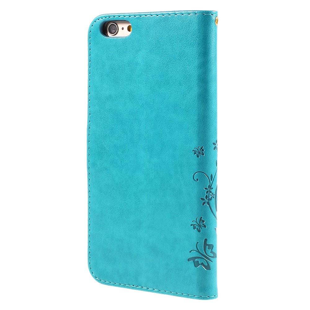 Funda de cuero con mariposas para iPhone 6 Plus/6S Plus, azul