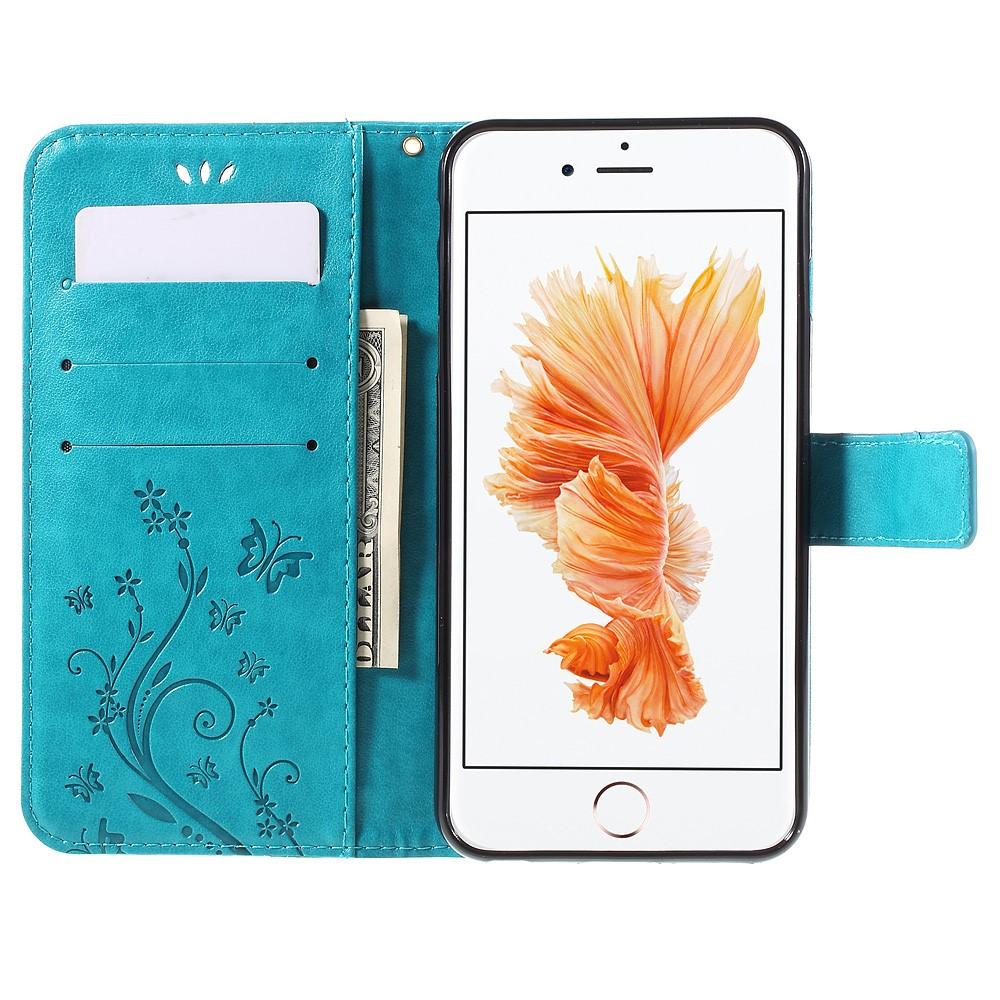 Funda de cuero con mariposas para iPhone 6 Plus/6S Plus, azul