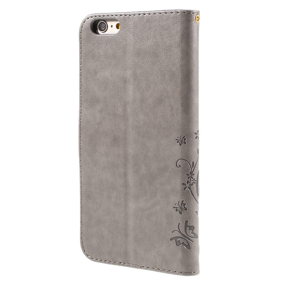 Funda de cuero con mariposas para iPhone 6 Plus/6S Plus, gris