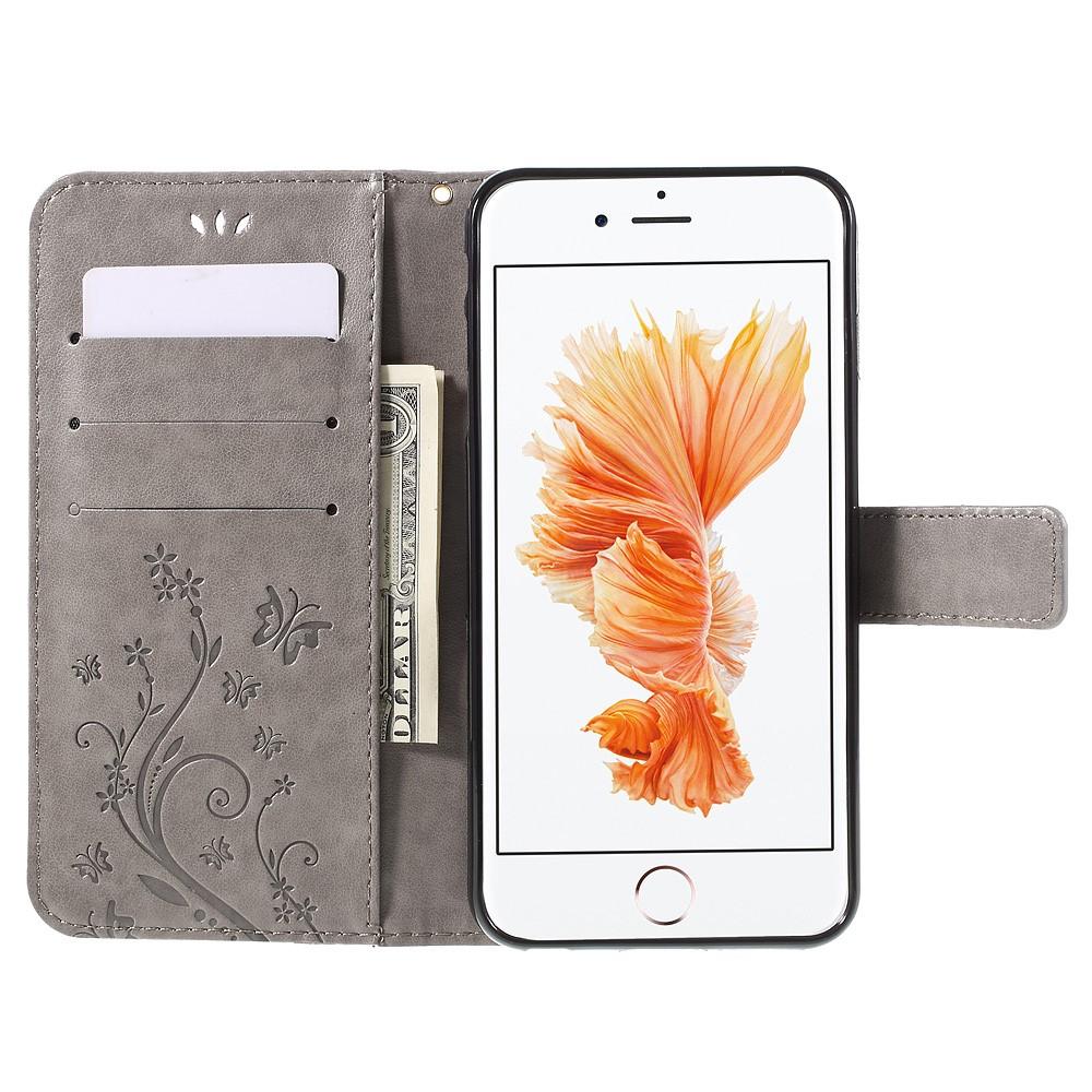 Funda de cuero con mariposas para iPhone 6 Plus/6S Plus, gris