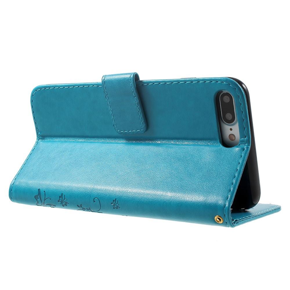 Funda de cuero con mariposas para iPhone 7 Plus/8 Plus, azul