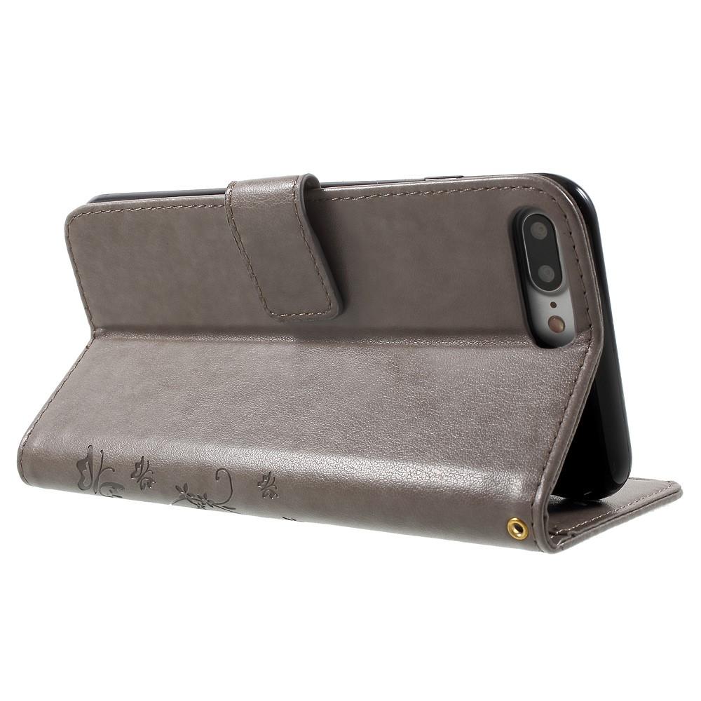 Funda de cuero con mariposas para iPhone 7 Plus/8 Plus, gris