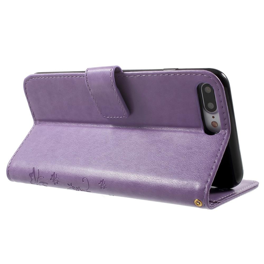 Funda de Cuero con Mariposas iPhone 7 Plus/iPhone 8 Plus, Púrpura