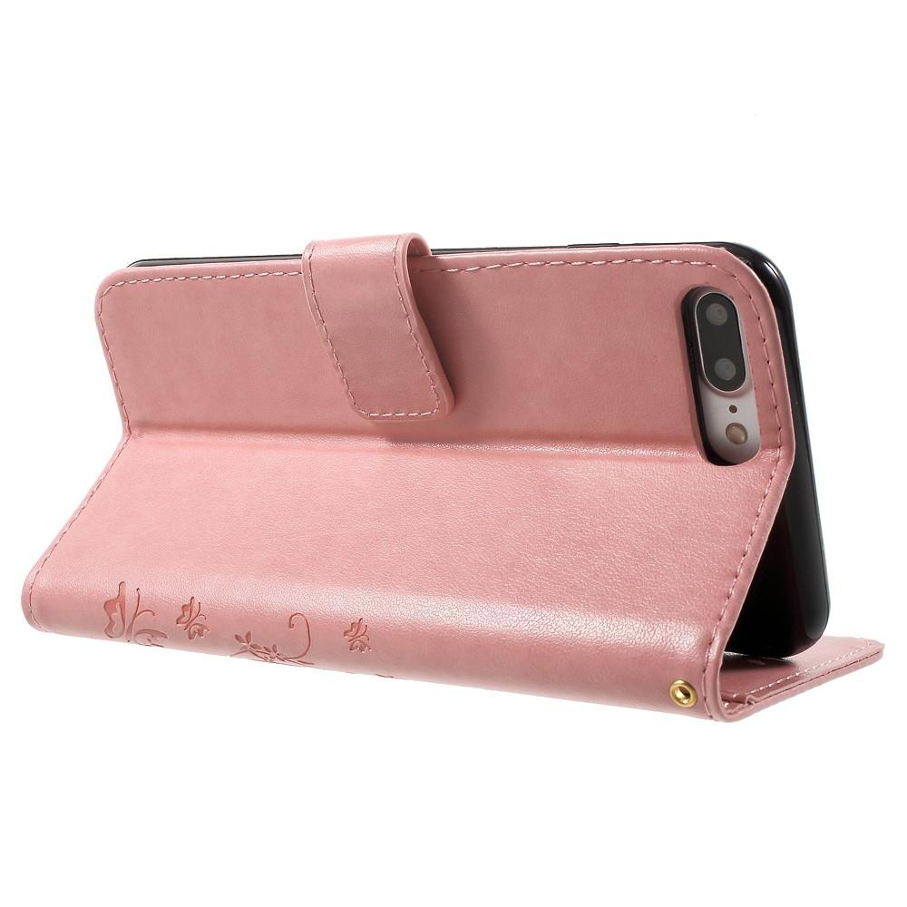 Funda de Cuero con Mariposas iPhone 7 Plus/iPhone 8 Plus, Rosa