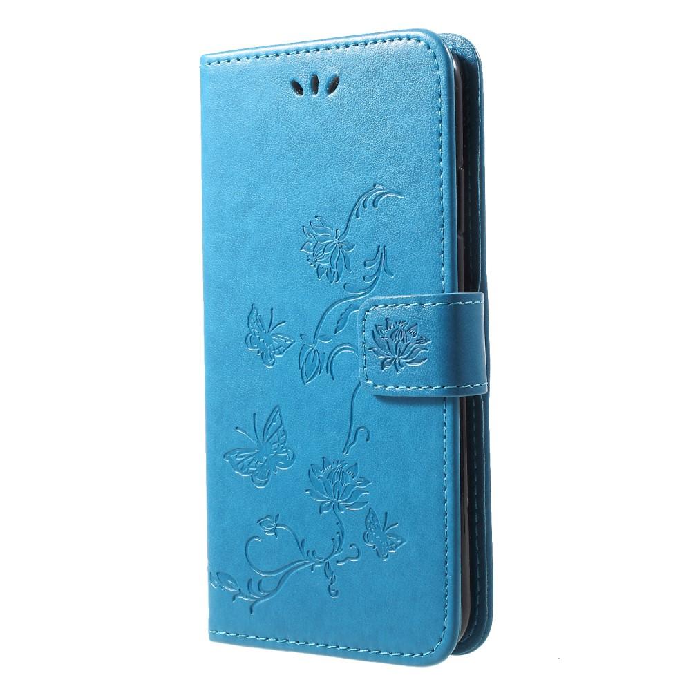 Funda de cuero con mariposas para iPhone Xr, azul