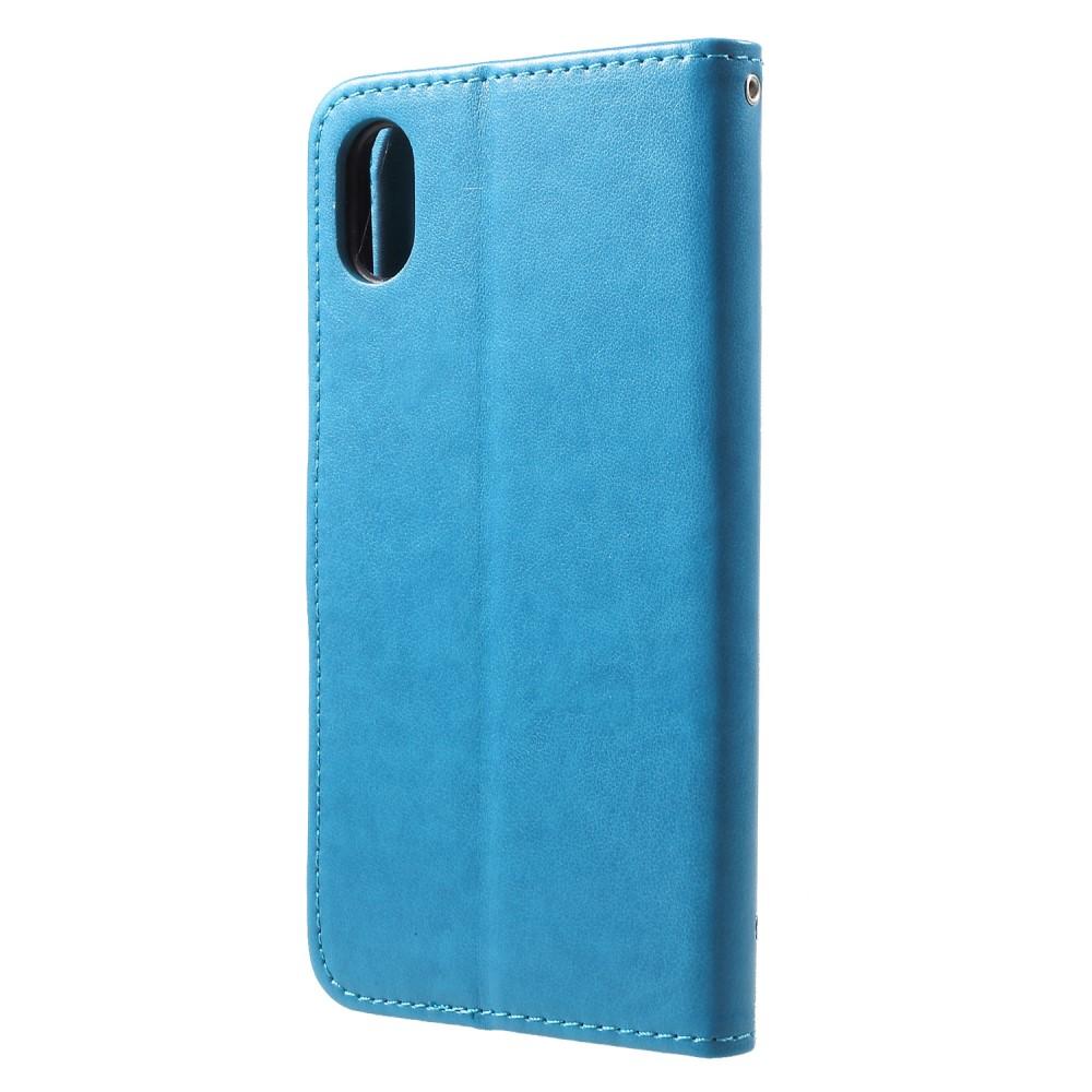 Funda de cuero con mariposas para iPhone Xr, azul