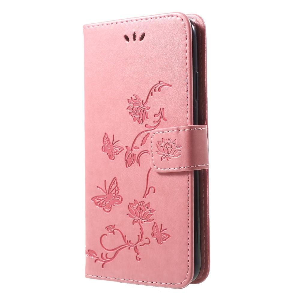 Funda de cuero con mariposas para iPhone Xr, rosado