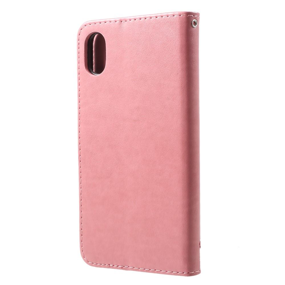 Funda de cuero con mariposas para iPhone Xr, rosado