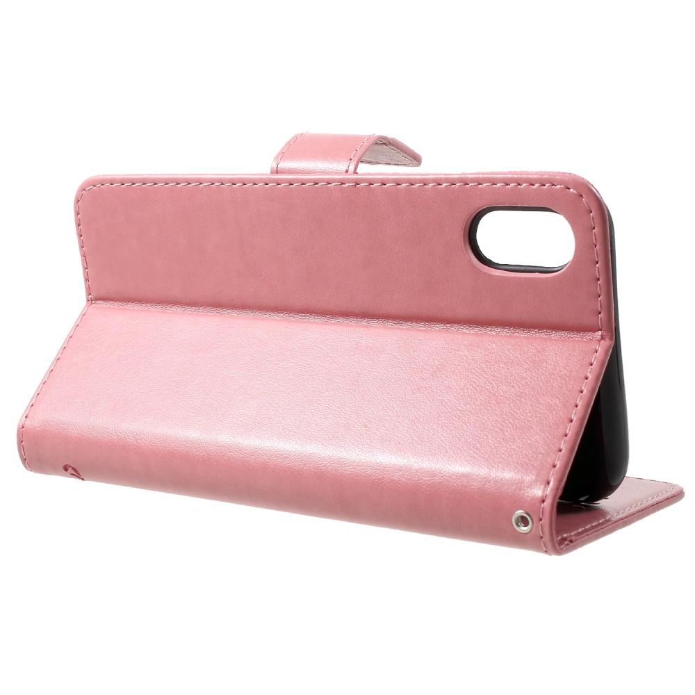 Funda de cuero con mariposas para iPhone Xr, rosado