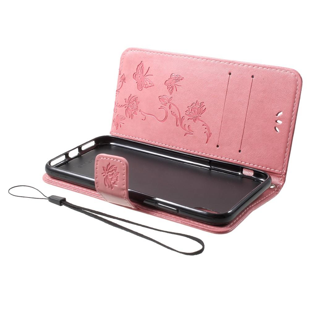 Funda de Cuero con Mariposas Apple iPhone Xr, Rosa