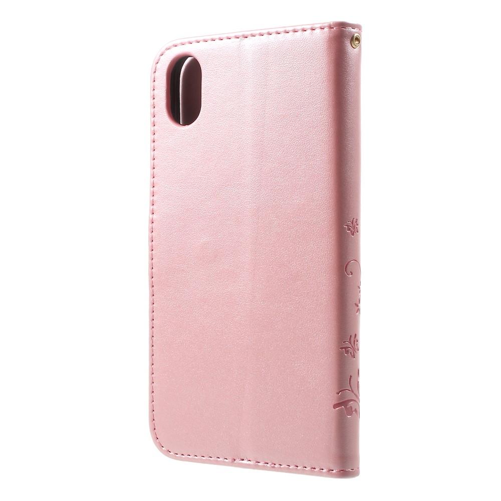 Funda de cuero con mariposas para iPhone Xr, rosado