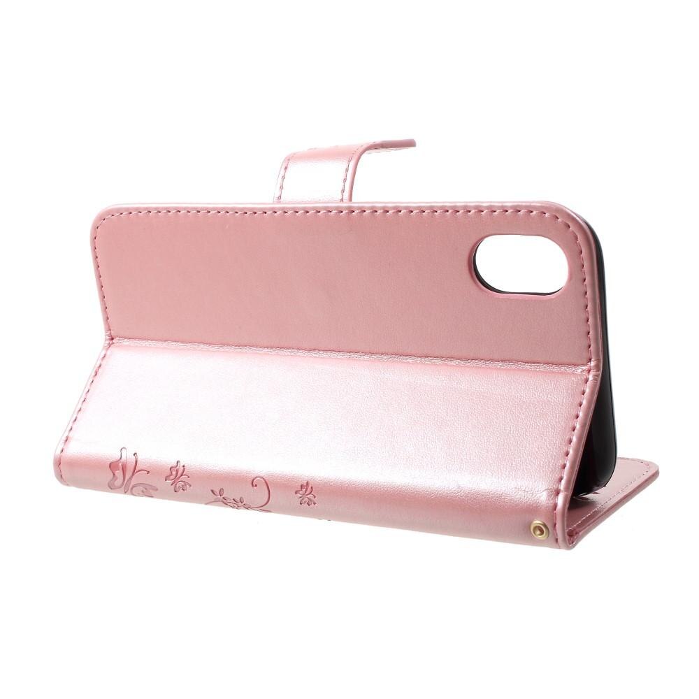 Funda de Cuero con Mariposas iPhone Xr, Oro rosa