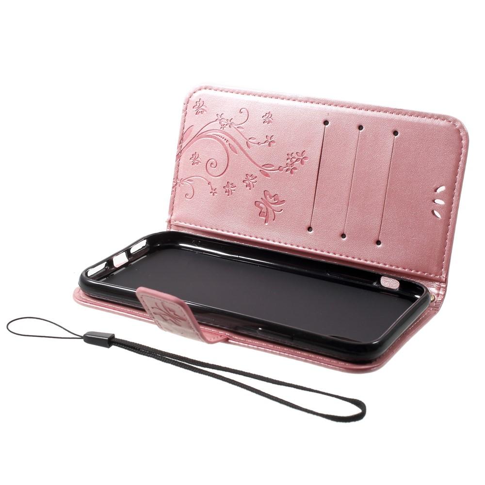 Funda de Cuero con Mariposas iPhone Xr, Oro rosa