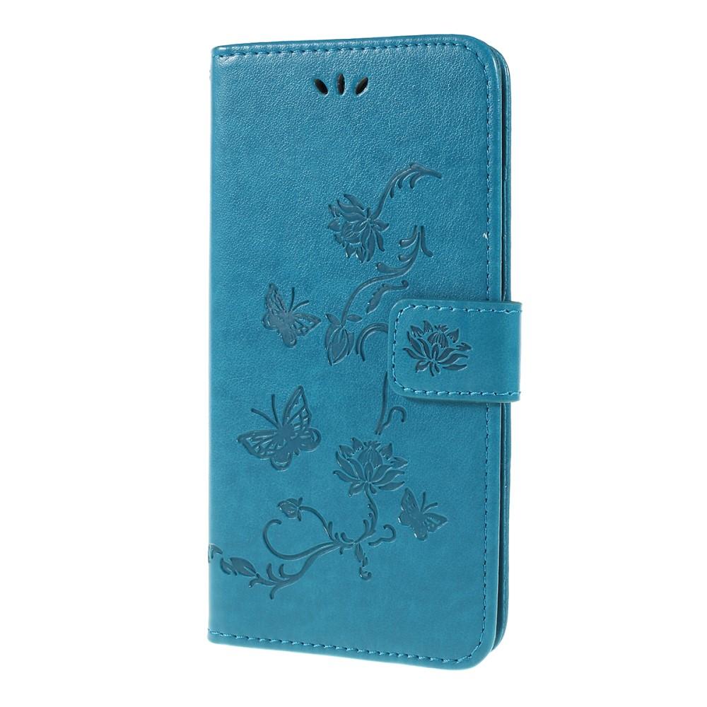 Funda de cuero con mariposas para Samsung Galaxy A10, azul