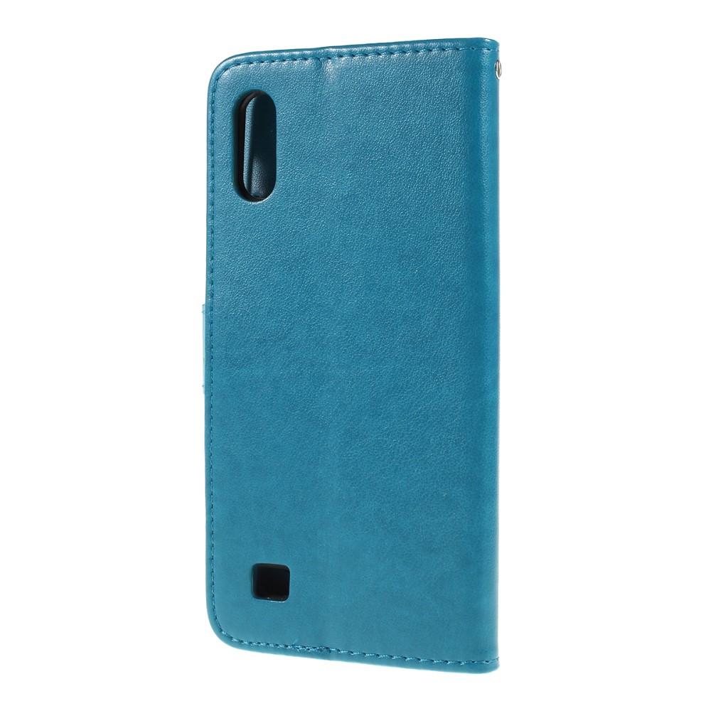 Funda de cuero con mariposas para Samsung Galaxy A10, azul