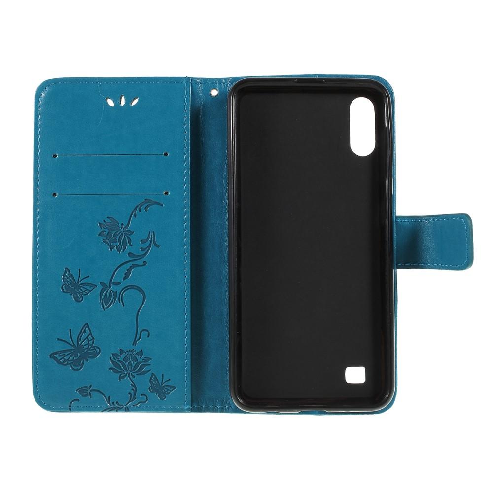 Funda de cuero con mariposas para Samsung Galaxy A10, azul