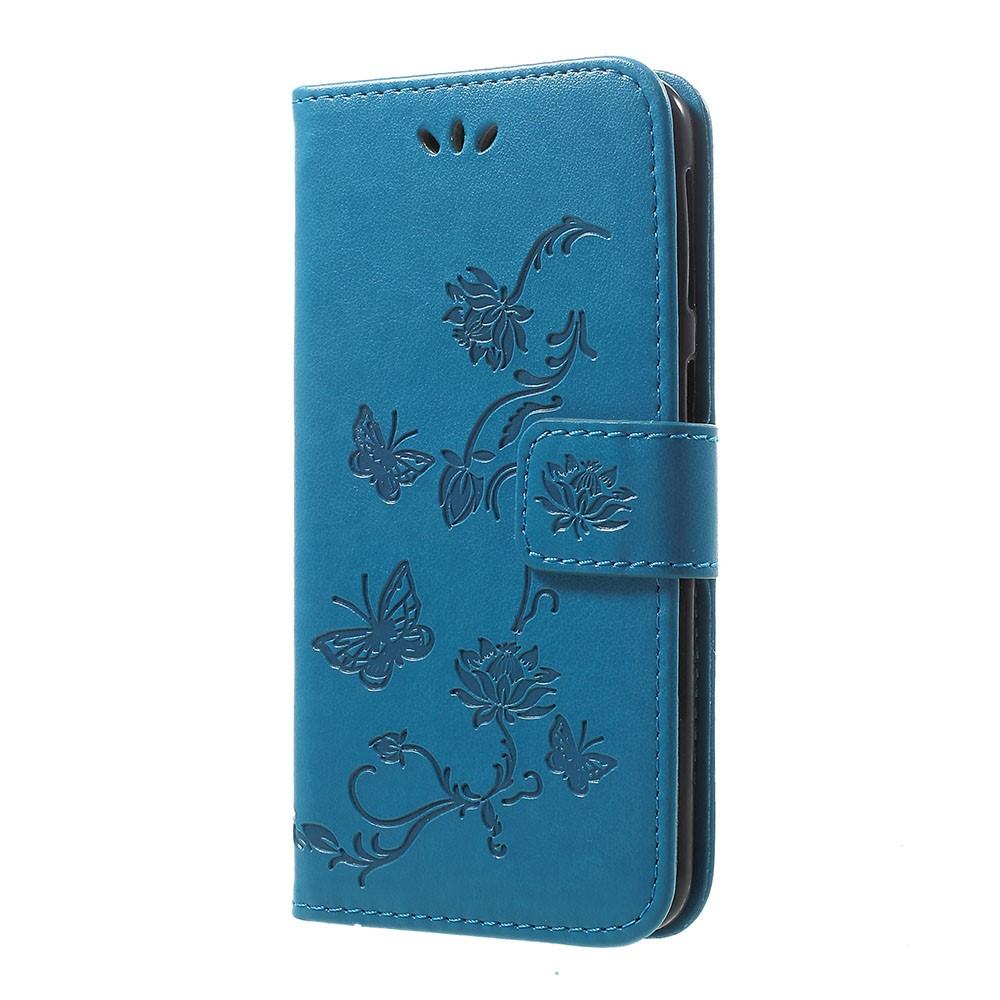 Funda de cuero con mariposas para Samsung Galaxy A20e, azul