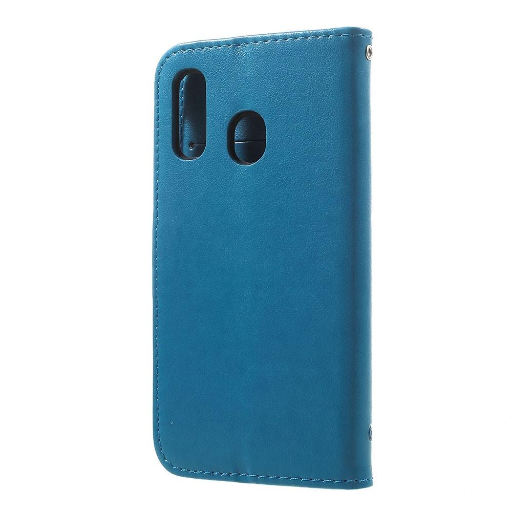 Funda de cuero con mariposas para Samsung Galaxy A20e, azul