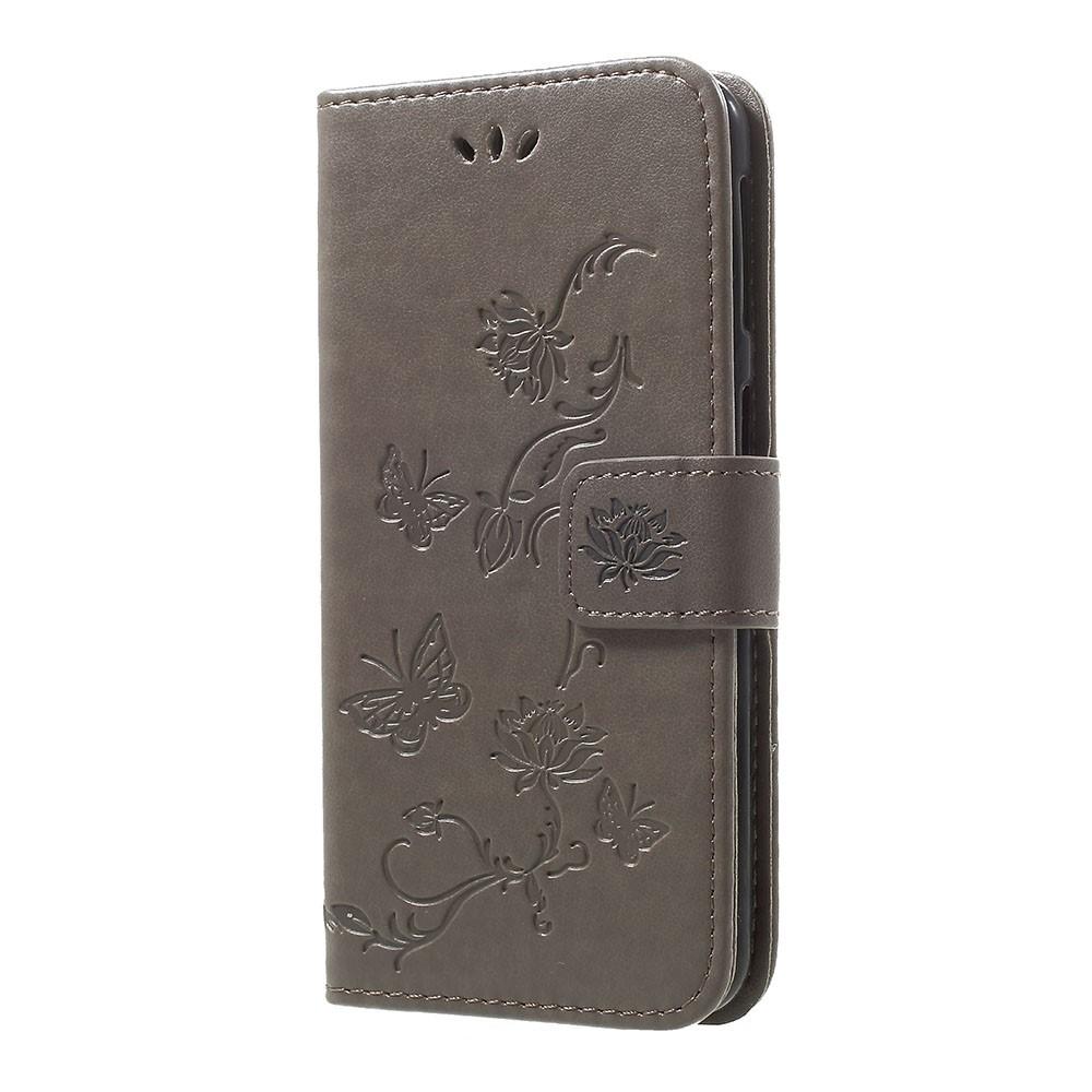 Funda de cuero con mariposas para Samsung Galaxy A20e, gris