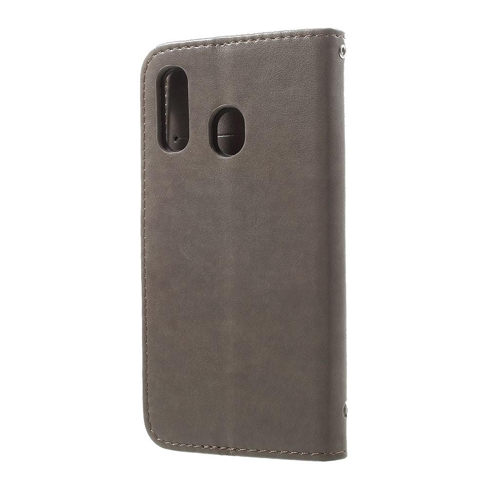 Funda de cuero con mariposas para Samsung Galaxy A20e, gris