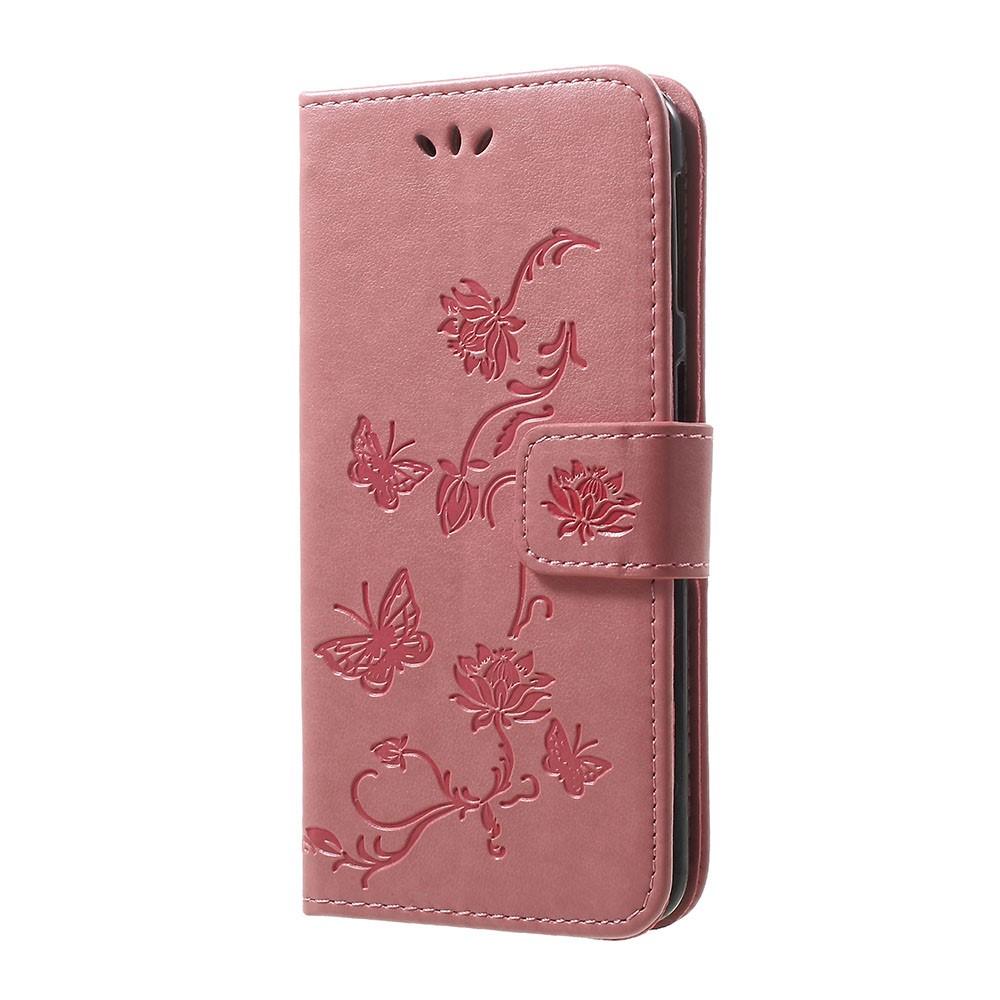 Funda de cuero con mariposas para Samsung Galaxy A20e, rosado